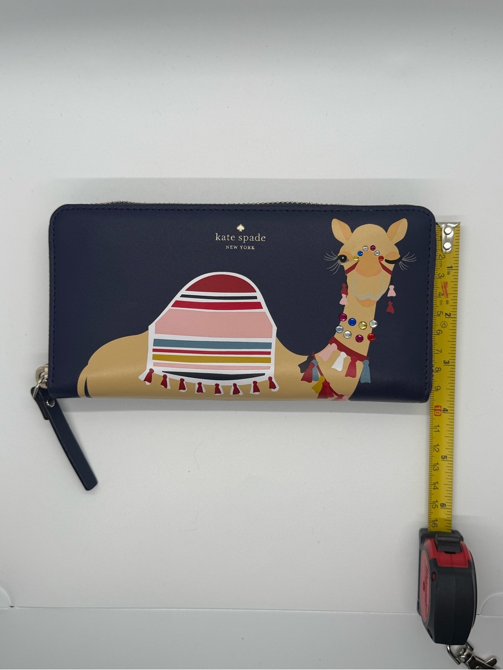 Kate Spade Spice Things Up Camel Neda Navy Leather Zip Wallet - Picture 9 of 9